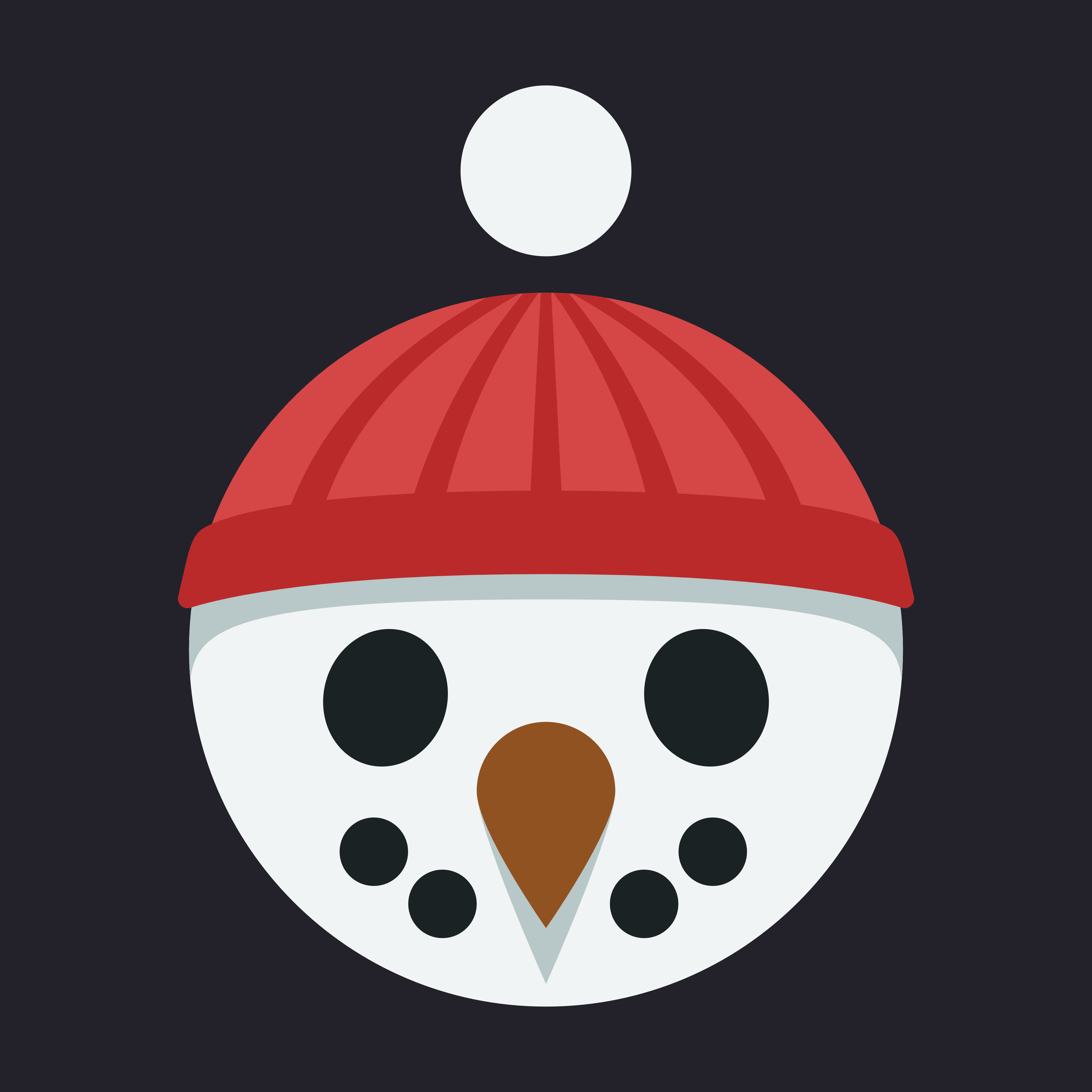 Vector image of a snowperson wearing a red beanie. A white puff floats overhead.